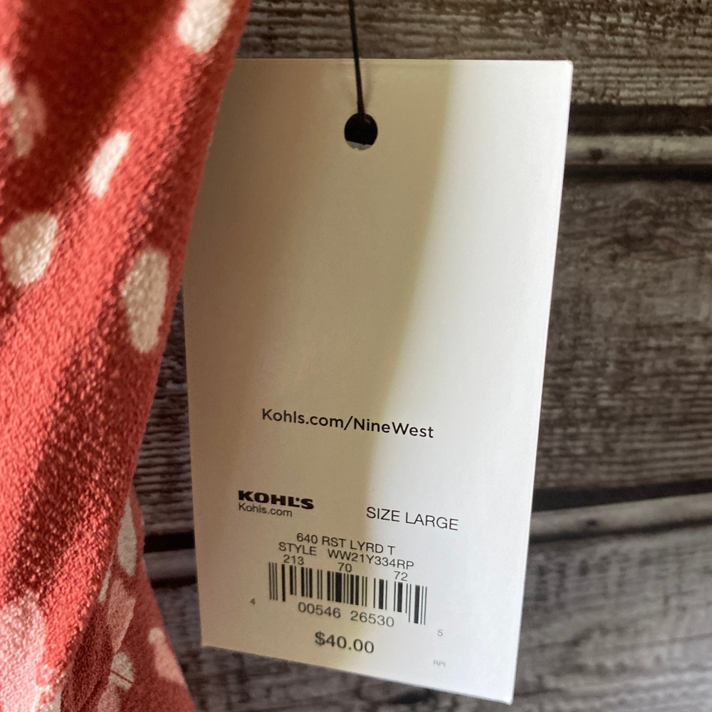 Nine West Women's Short-Sleeved Dress Size L Rust Faux-Wrap Belt Knee-Length NWT - Picture 8 of 10
